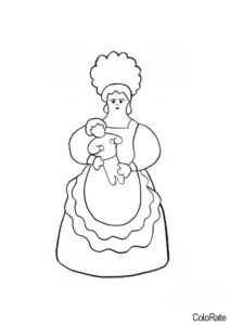Раскраска Матушка с ребенком распечатать и скачать - Дымковские игрушки