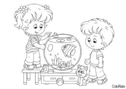 Распечатать раскраску Дети и аквариум - 1 класс