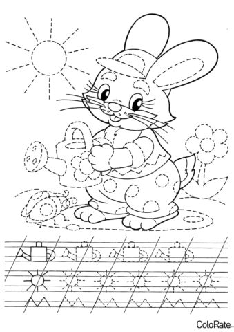 1 класс бесплатная раскраска распечатать на А4 - Простые фигуры - прописи - кролик