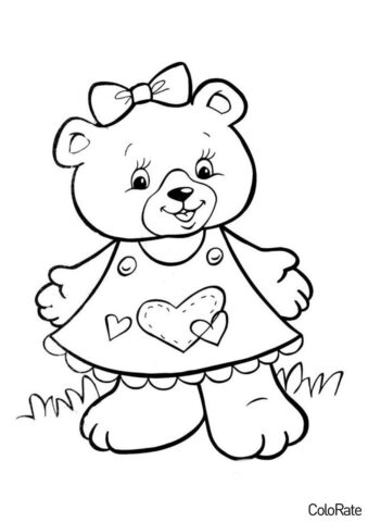 Раскраска Медведица в платье распечатать и скачать - Для детей 4-5 лет