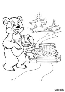 Косолапый мишка (Для детей 6-7 лет) распечатать бесплатную раскраску
