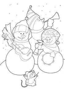 Мышка и снеговики (Для детей 6-7 лет) распечатать раскраску