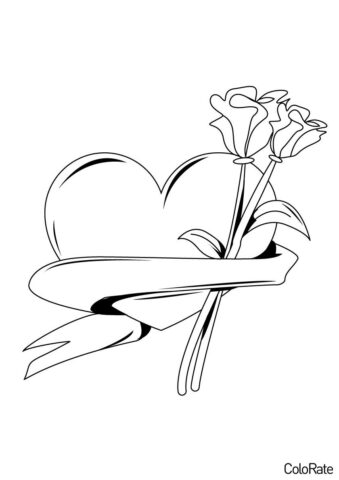 Сердечко с цветами бесплатная раскраска - Сердечки