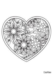 Сердце и цветы - Сердечки бесплатная раскраска