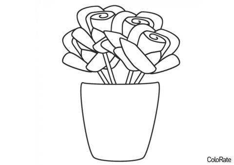 Горшочек с розами (Вазы) раскраска для печати и загрузки