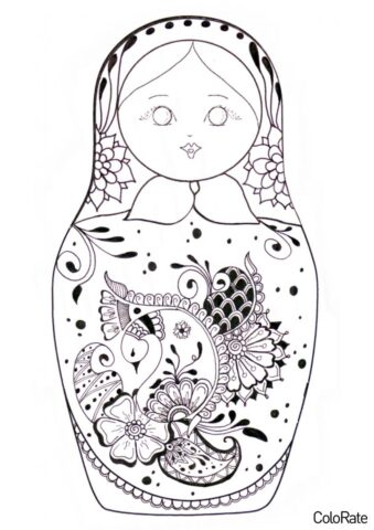 Куколка с цветочным узором раскраска распечатать на А4 - Матрешка