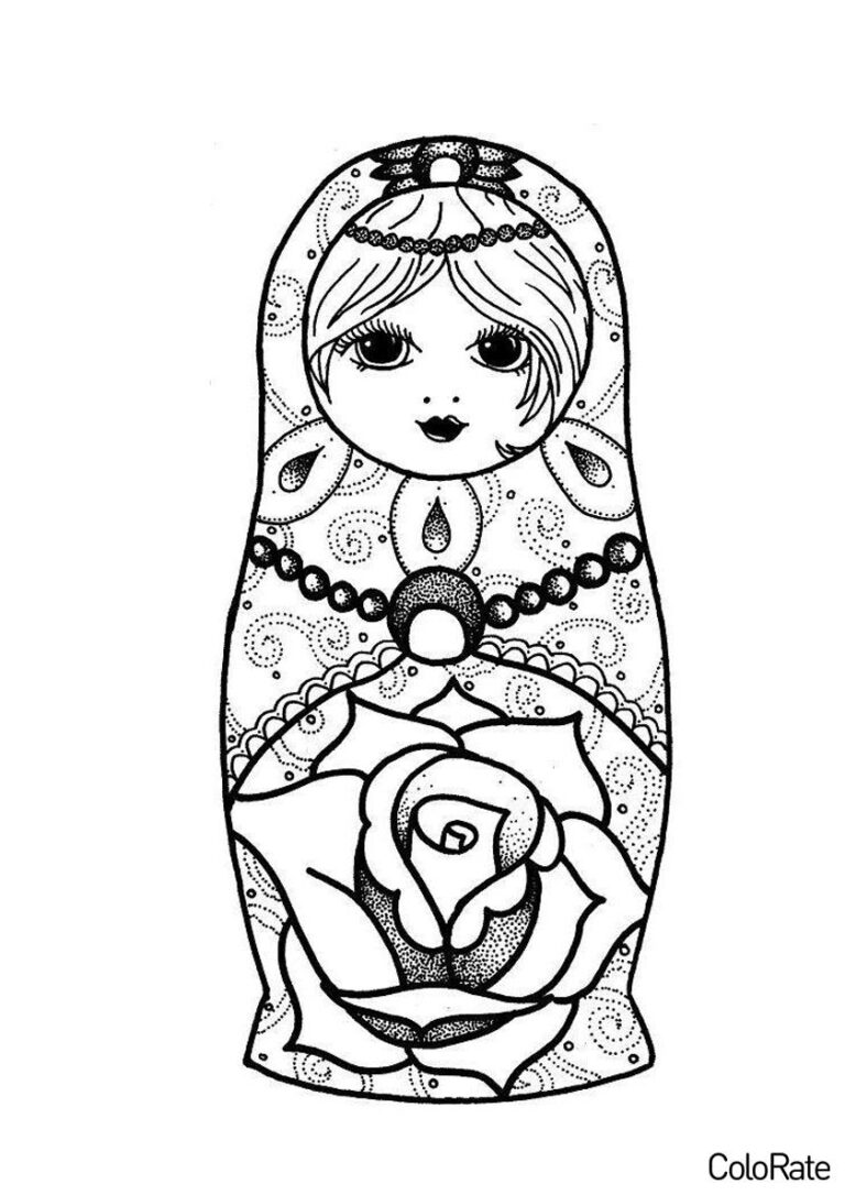 Раскраска Матрёшка с розочкой распечатать - Матрешка