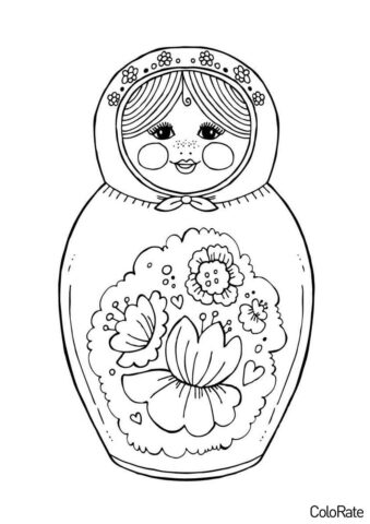 Матрёшка с цветочным узором (Матрешка) бесплатная раскраска на печать