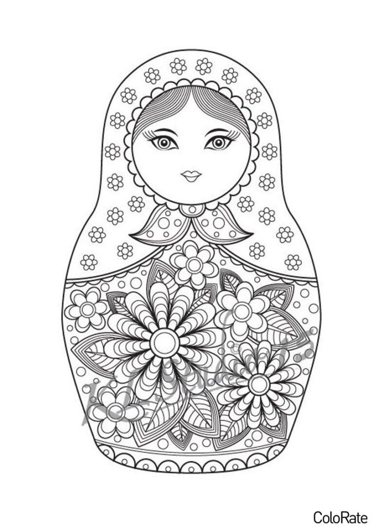Раскраска Цветочная матрёшка распечатать - Матрешка