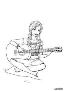 Раскраска Девушка с гитарой - Девушки и женщины