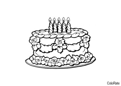День Рождения распечатать раскраску на А4 - Милый тортик с цветами