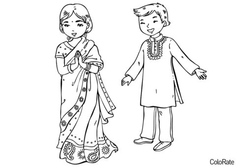 Дети из Индии - Национальные костюмы распечатать раскраску на А4