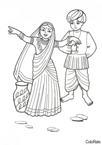 Раскраска Индийский костюм распечатать и скачать - Национальные костюмы