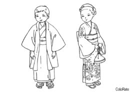 Раскраска Японские традиционные костюмы распечатать и скачать - Национальные костюмы