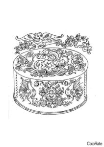 Расписная коробочка для хранения украшений (Городецкая роспись) раскраска для печати и загрузки
