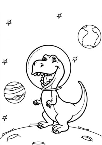 Динозаврик в космосе раскраска распечатать и скачать - Космос
