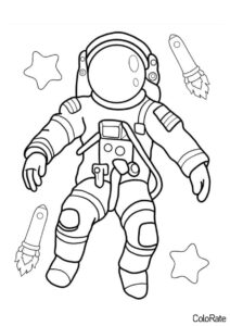 Раскраска Отважный космонавт в невесомости - Космос