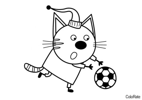 Разукрашка Компот догоняет футбольный мяч распечатать и скачать - Три кота