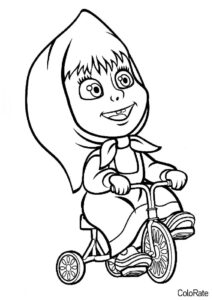 Бесплатная раскраска Маша на трехколесном велосипеде распечатать и скачать - Маша и Медведь