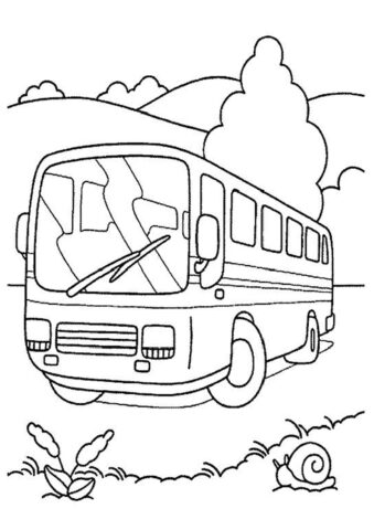 Автобус путешествует на природе (Автобус) раскраска для печати и загрузки