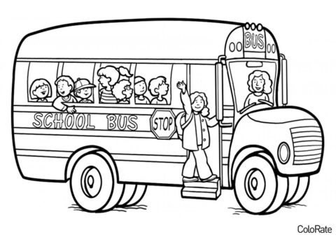Ребята едут в школу распечатать раскраску - Автобус