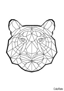 Бесплатная разукрашка для печати и скачивания Голова тигра из геометрических фигур - Тигры
