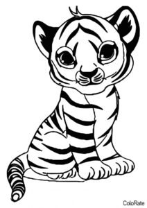 Бесплатная раскраска Милый тигрёнок малыш - Тигры