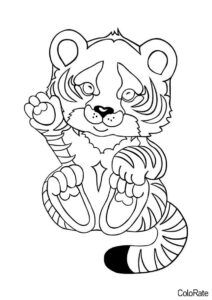 Тигры распечатать раскраску на А4 - Приветливый тигрёнок