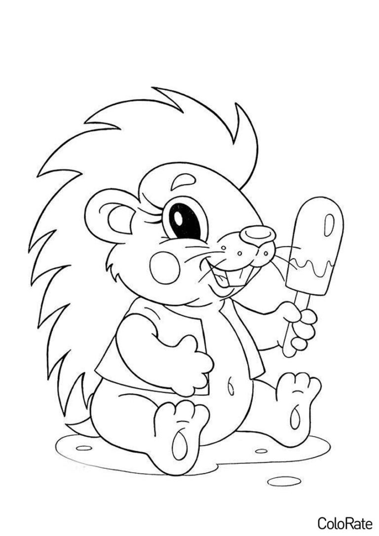 Раскраска Ёжик и эскимо распечатать - Ежики