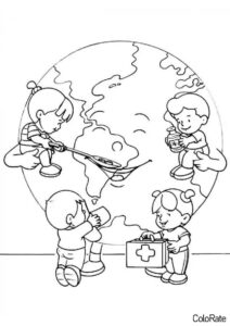 Окружающий мир распечатать раскраску на А4 - Дети заботятся о планете
