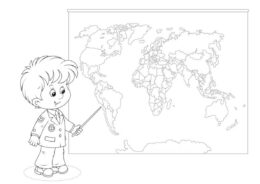 Мальчик и карта (Окружающий мир) распечатать бесплатную раскраску