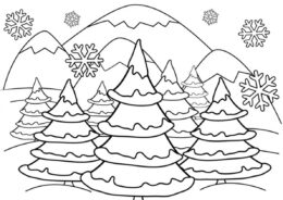 Зимний лес для детей (Лес) бесплатная раскраска на печать