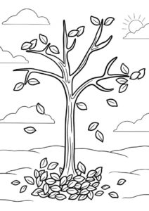 Разукрашка Одинокое дерево осенью распечатать на А4 и скачать - Лес
