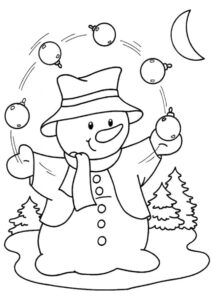 Жонглирующий снеговичок (Снеговик) распечатать разукрашку