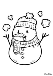 Милый снеговик-жонглер распечатать разукрашку бесплатно - Снеговик