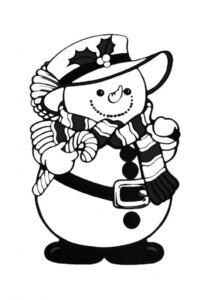 Снеговик распечатать раскраску - Нарядный снеговичок