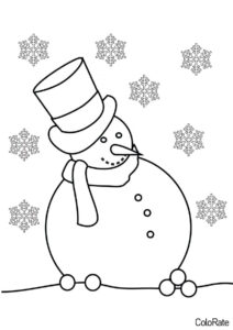 Бесплатная разукрашка для печати и скачивания Пузатый Снеговик - Снеговик
