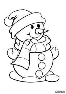 Симпатичный снеговичок в шарфе - Снеговик бесплатная раскраска