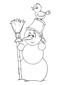 Снеговик и Воробей раскраска распечатать на А4 - Снеговик