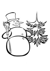 Бесплатная раскраска Снеговик и Ёлочка распечатать на А4 - Снеговик