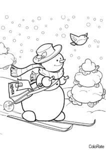 Снеговик на лыжах (Снеговик) бесплатная раскраска