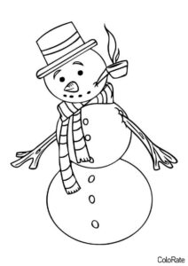 Снеговик с трубкой - раскраска для детей