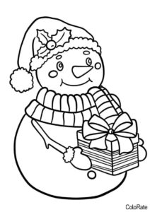 Снеговичок с подарком (Снеговик) распечатать разукрашку