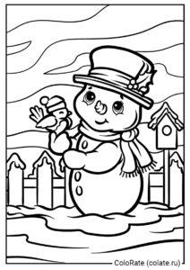 Милашка Снеговик разукрашка скачать и распечатать - Снеговик