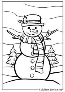 Снеговик с руками-веточками (Снеговик) бесплатная раскраска на печать