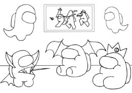 Амонг Ас (Among Us) бесплатная раскраска распечатать на А4 - Группа отдыхающих