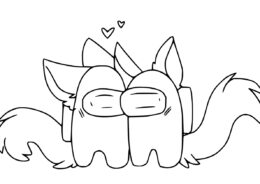 Амонг Ас (Among Us) распечатать раскраску на А4 - Два милых лисёнка