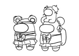 Две стильные подружки раскраска распечатать на А4 - Амонг Ас (Among Us)