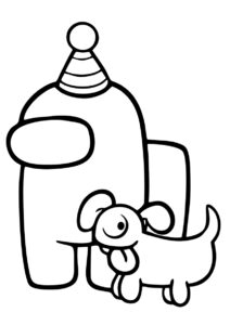 Амонг Ас (Among Us) распечатать раскраску - Член экипажа с милой собачкой