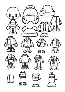 Разукрашка Бумажная кукла с одеждой распечатать на А4 - Тока Бока